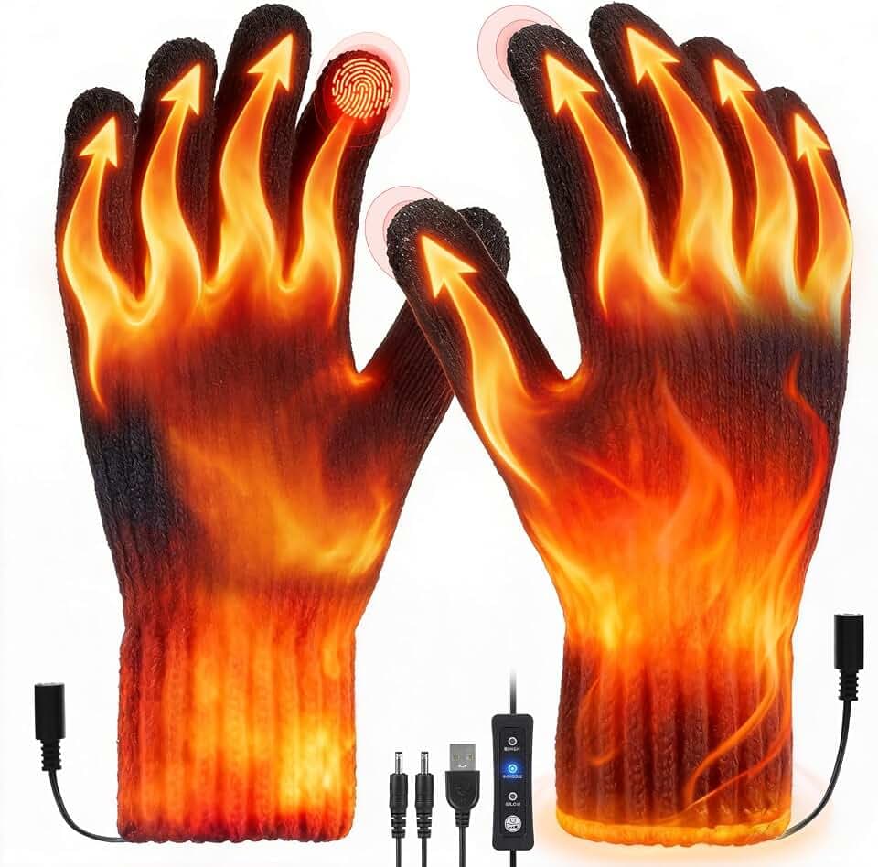 USB Heated Gloves for Women Men, Winter Gloves Full Finger Hand Warmers Gloves 3 Levels Temperature Adjustable Fast Heating Electric Heated Gloves for Outdoor Skiing Cycling Hiking (Grey)