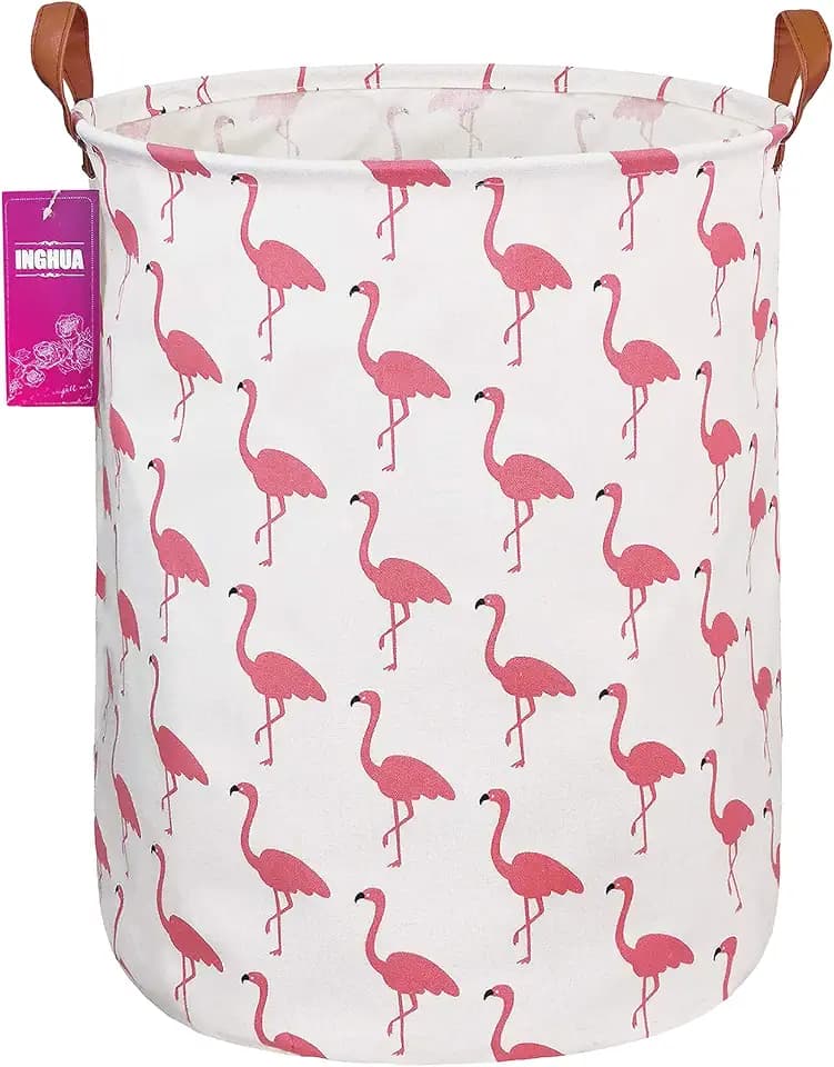 Flamingo Laundry Hamper Large Canvas Fabric Storage Basket
