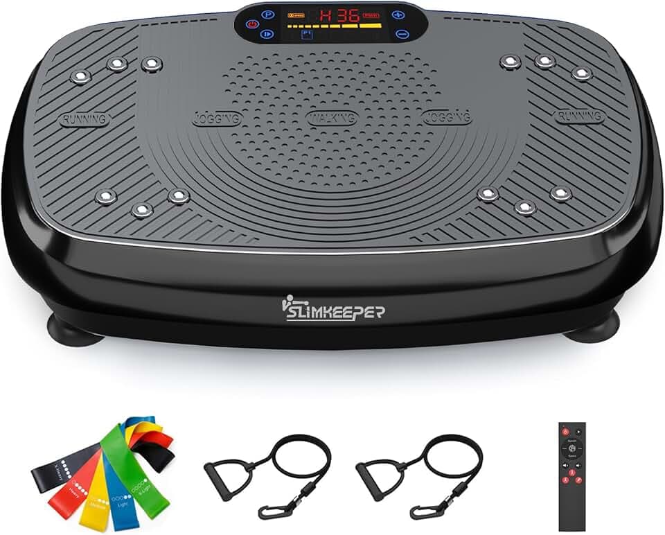 Vibration Plate Exercise Machine Home Fitness Vibrate Stand Shake Board 330 Lbs Capacity Whole Body Workout Shake Board Sport Gym with Fitness Loops & Resistance Bands Weight Loss Gifts for Women Men