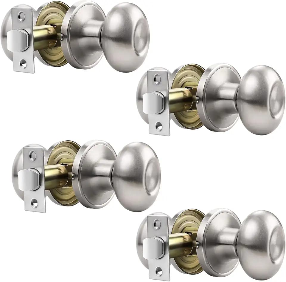 Gobrico 4 Pack Brushed Nickel Passgae Door Knobs Oval Style Door Knobs Keyless Interior Door Handles Egg Shaped Door Knob for Closet and Hall