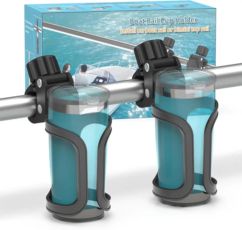 Boat Rail Cup Holder - Fits Bimini Top Rail/Grab Bar/Pontoon - 360° Rotating Elastic Grip - Tool-Free Install - Holds 20-40oz Cups for Jet Ski/PWC/Pontoon, Boat Accessories For Boat Parties, Pack Of 2