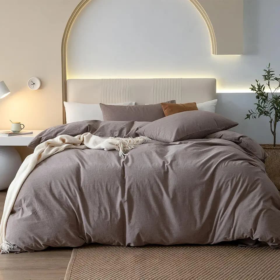 JIYUAN Queen Washed Cotton Duvet Cover Set, 3-Piece, Relaxed Linen Feel