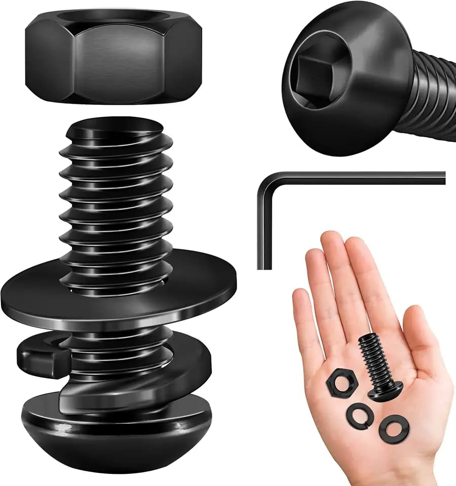 (20Sets) 1/4-20 Bolt x 3/4" Button Head Socket Cap Bolts Screws, Black Oxide 304 Stainless Steel Nuts and Bolts, 18-8 Allen Screws, Nuts and Bolts Assortment Kit, Fully Threaded Hex Spanner By Mywish