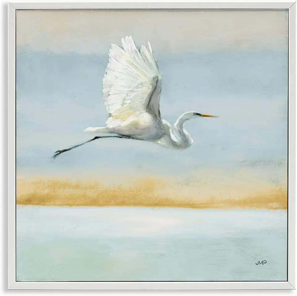 Egret Bird Flying Ocean Breeze, 24 x 24 Inch Framed Giclée Print