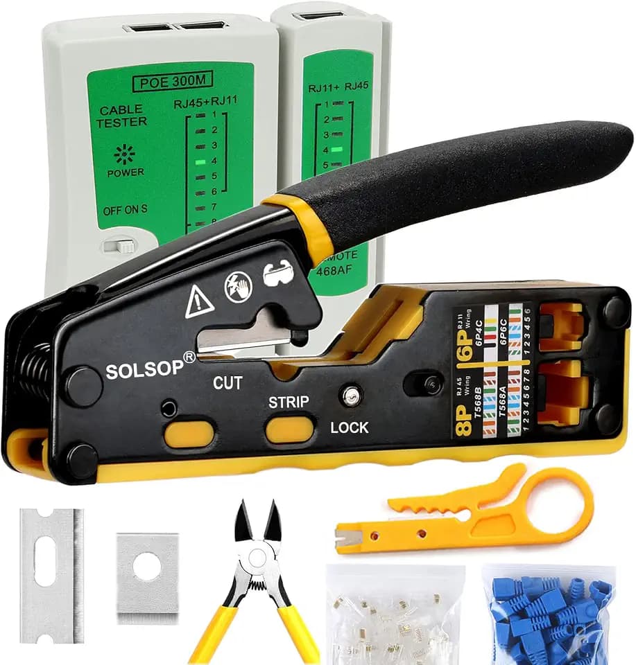 Solsop Pass Through RJ45 Crimp Tool Kit Ethernet Crimper
