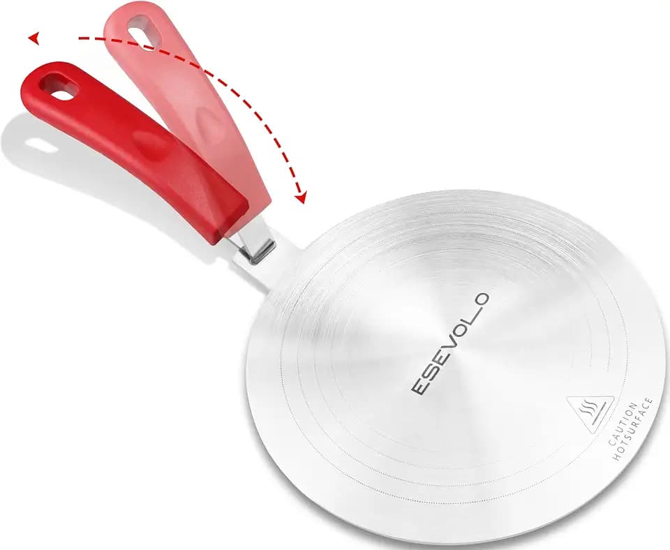 9.45 inch Heat Diffuser Stainless Steel Induction Diffuser Plate for Electric Gas Stove Glass Induction Cooktop, Induction Adapter Plate with Detachable Handle, Red