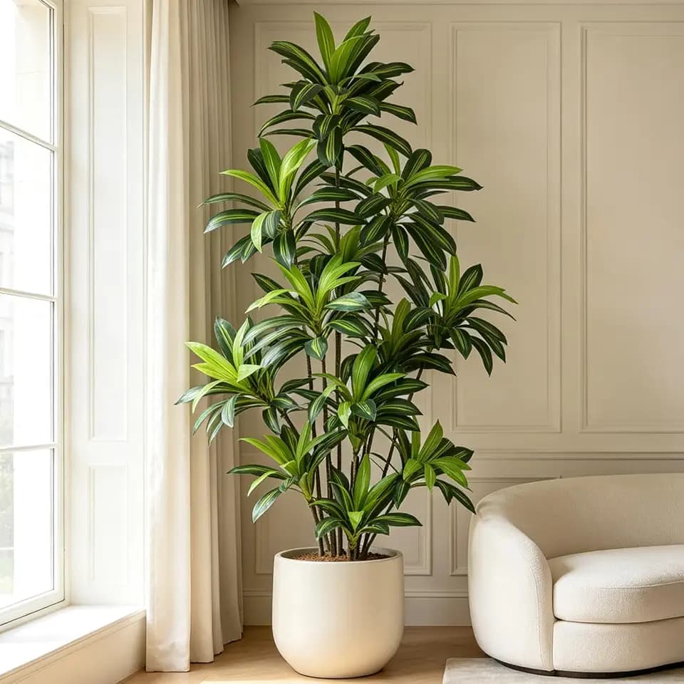 Roselywed Artificial Dracaena Tree 8FT with 243 Leaves & 12 Heads & White Pot Tall Large Fake Faux Tropical Silk Yucca Plant 96 Inch Glossy Thick Leaves for Indoor Home Office Porch Mall School Decor