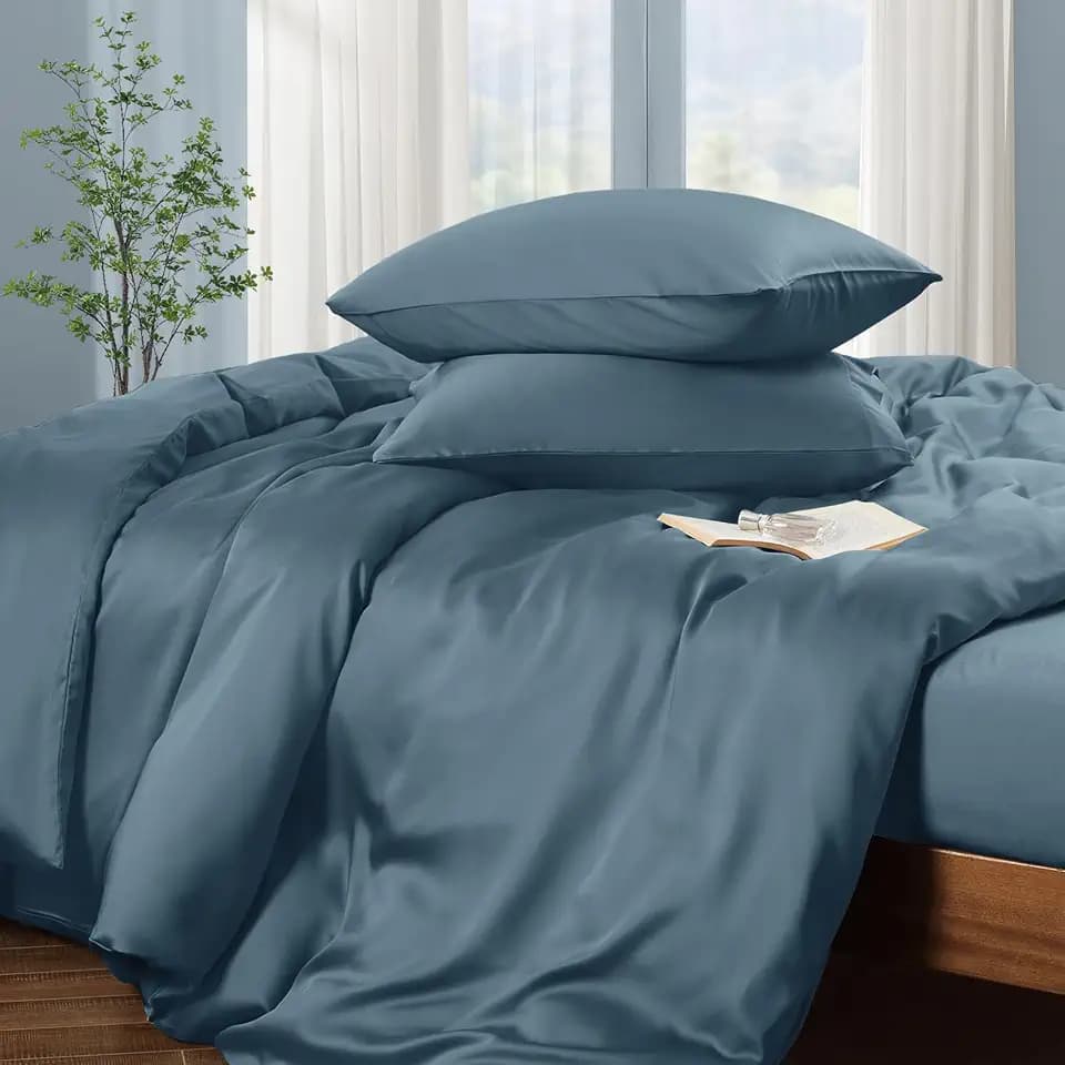 Horbaunal Tencel Lyocell Duvet Cover, King Size, Denim Blue, 3 Piece