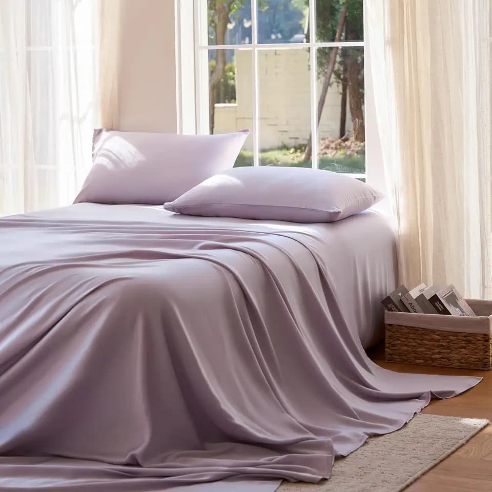 DOZ Sheet Set, 100% Viscose derived from Bamboo, Organically Grown, Buttery Soft, Cooling Sheets, High GSM, Deep Pockets - 4 Piece - 2 Pillowcases 1 Fitted 1 Top Sheet (Lavender, King)