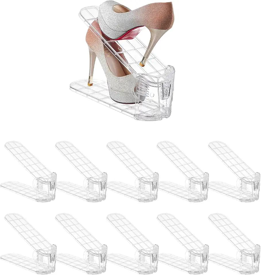 Shoe Slots Organizer Durable and Thick,Elephant-Shaped Adjustable Shoe Stackers,Space Saving for Closet Storage (Transparent - Silver, 10Pack)