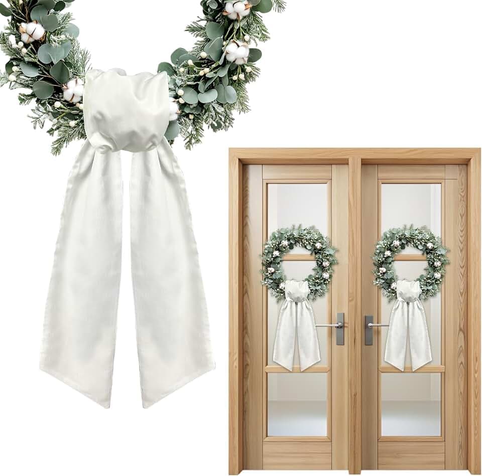 2 Pieces Christmas White Sash Ribbons for Wreath, Festival Ribbon Wreath Accessories for Christmas Decorations