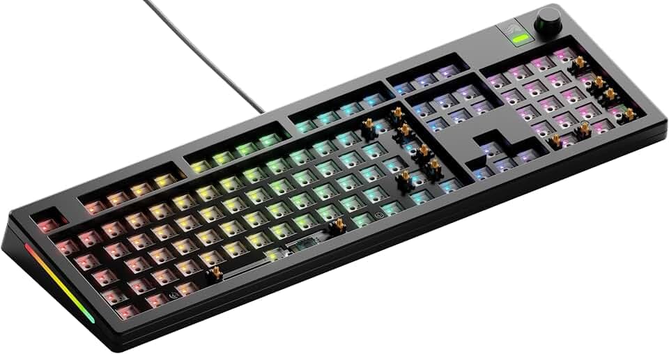GLORIOUS Gaming GMMK 3 Barebones: tangentbordssats med vred, 100% mekaniskt tangentbord, modulärt packningssystem, utbytbara MX 5-Stift, ljuddämpande skum, aluminiumplatta, ISO/EU - Svart