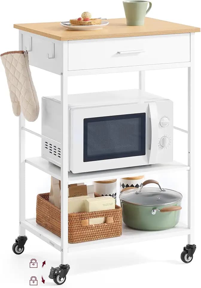 VASAGLE Kitchen Island Cart with Storage, Drawer, Adjustable Shelf, 2 Hooks