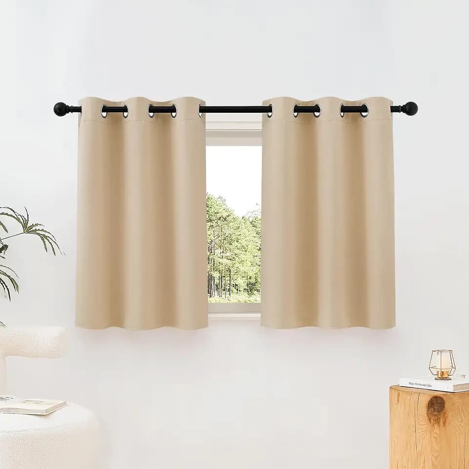 NICETOWN Beige Room Darkening Curtains Blackout 36 inch Curtains for Kitchen, Grommet Solid Window Treatments Sound Reducing for Bedroom, 2 Panels, W37 x L36, 2 Panels