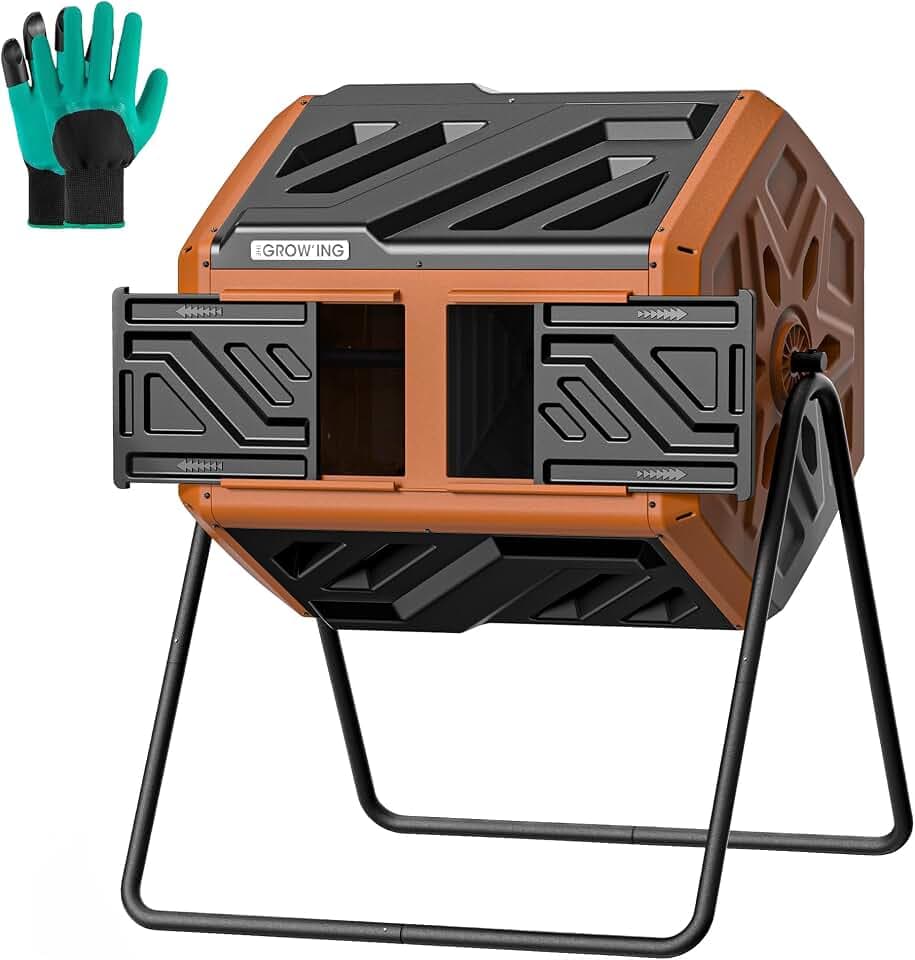 THE Growing 43 Gal Outdoor Compost Bin Tumbler for Backyard Yard, Orange