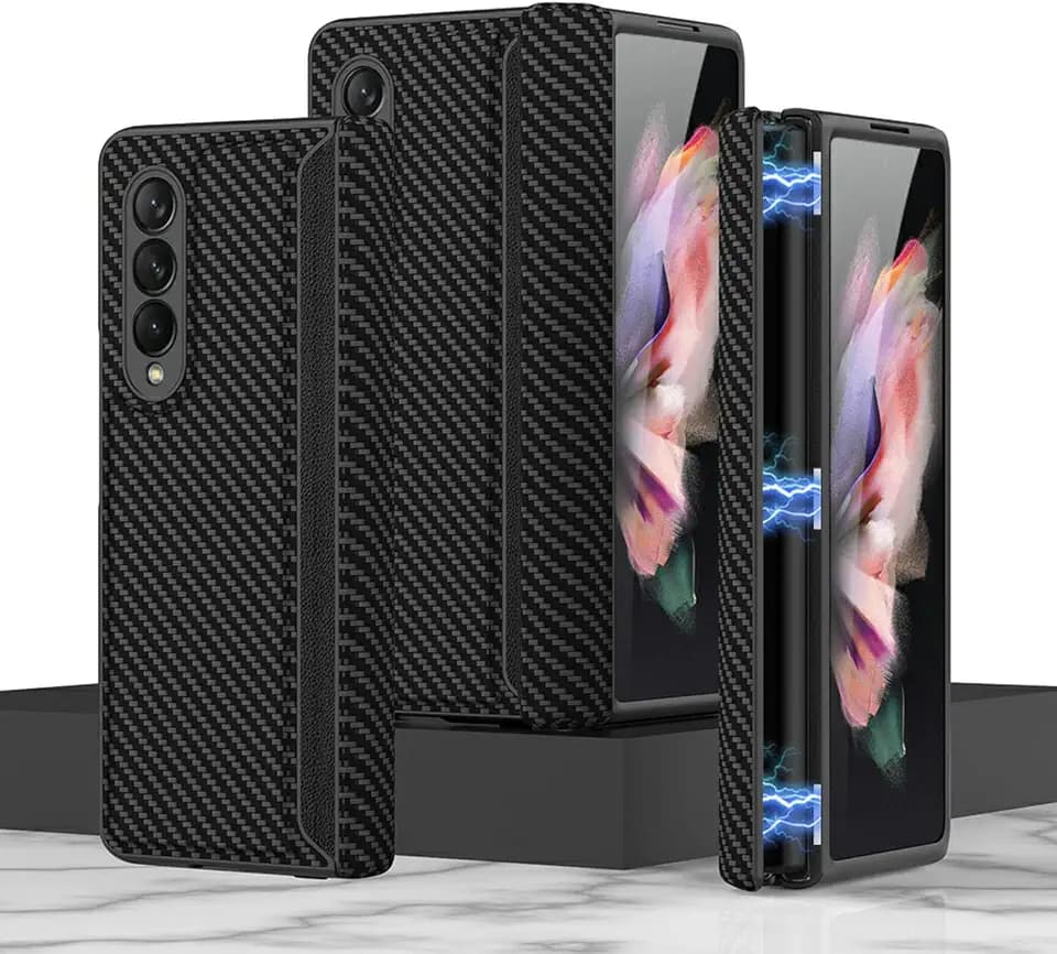 COQUE Schutzhülle für Galaxy Z Fold 3 5G, All-Inclusive, faltbar, mit Scharnier, Schutzhülle für Samsung Galaxy Z Fold 3 5G, Carbonfaser