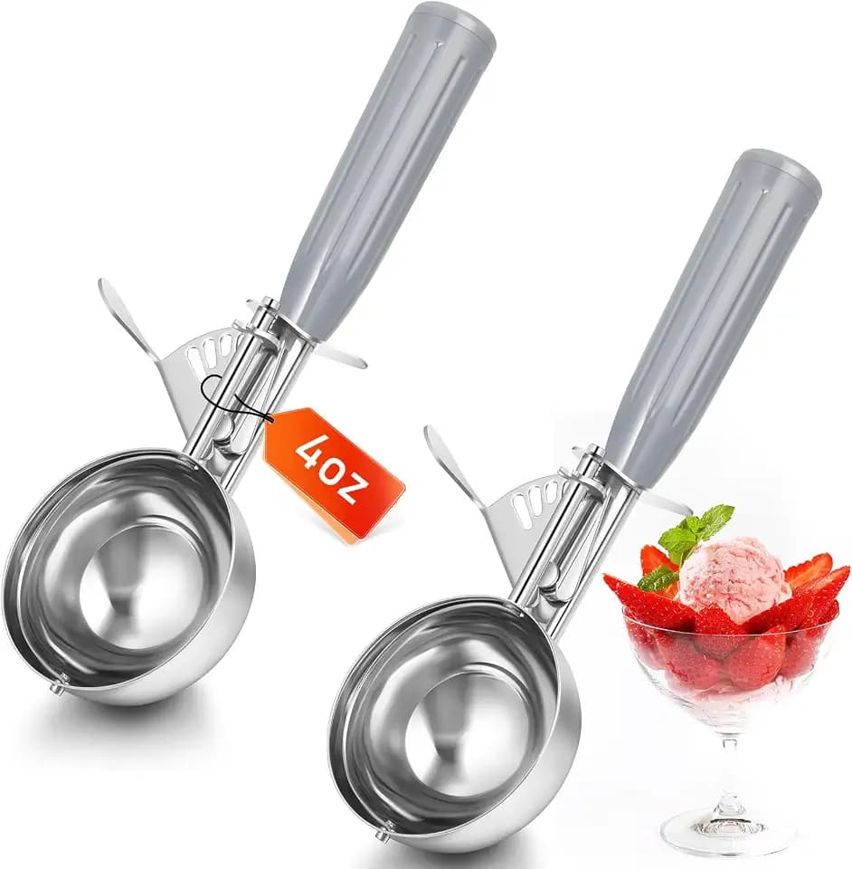 Reallnaive 2 Pcs Ice Cream Scooper with Trigger, 4 oz, Gray