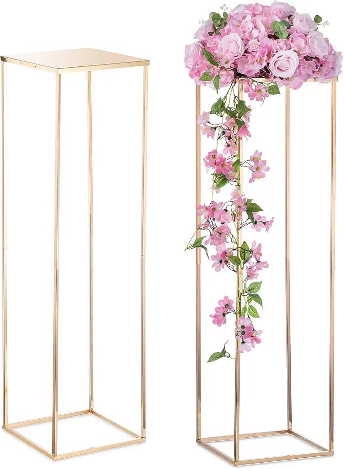 NUPTIO Gold Vases Wedding Centerpieces, Geometric Stand, 31.5" Tall, 2 Pcs