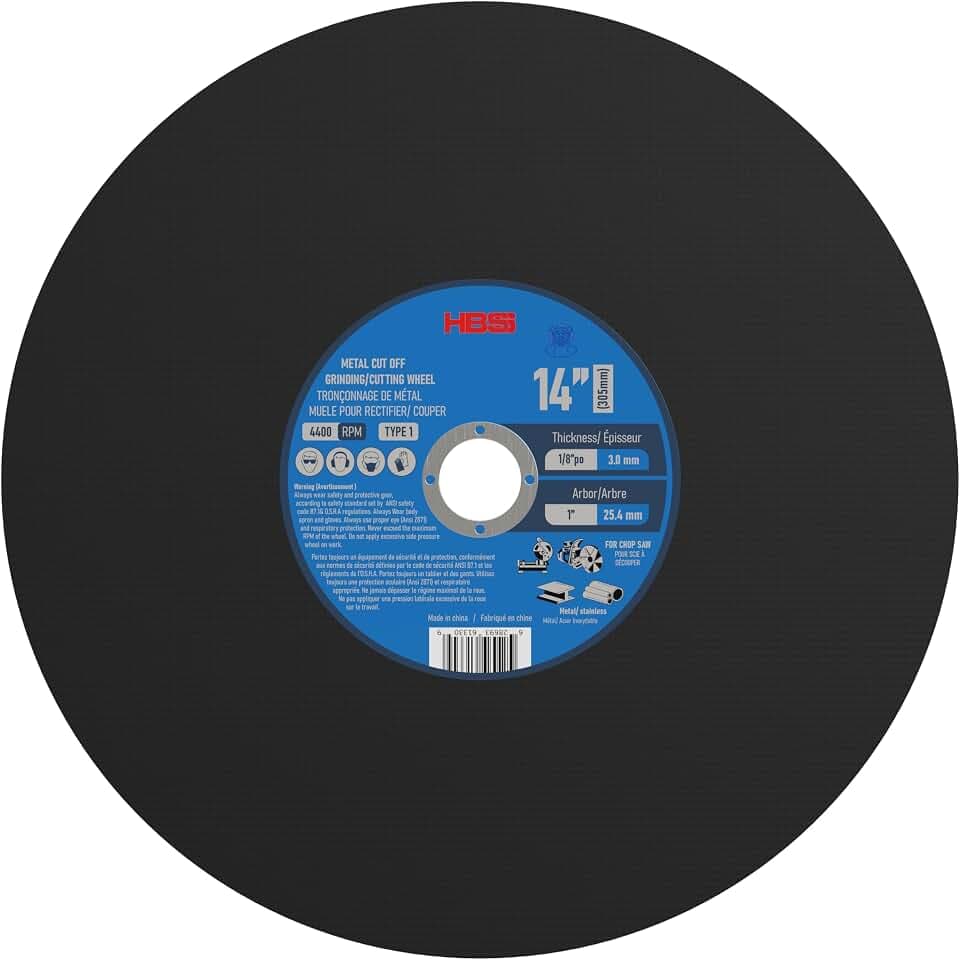 10 Pack 14 Inch Thin Cut-Off Wheel for Metal & Stainless Steel, Type 1 General Purpose Cutting Disc, 1/8 Inch Thickness, 1 Inch Arbor, High-Performance Chop Saw & Cut-Off Saw Blades - HB995890