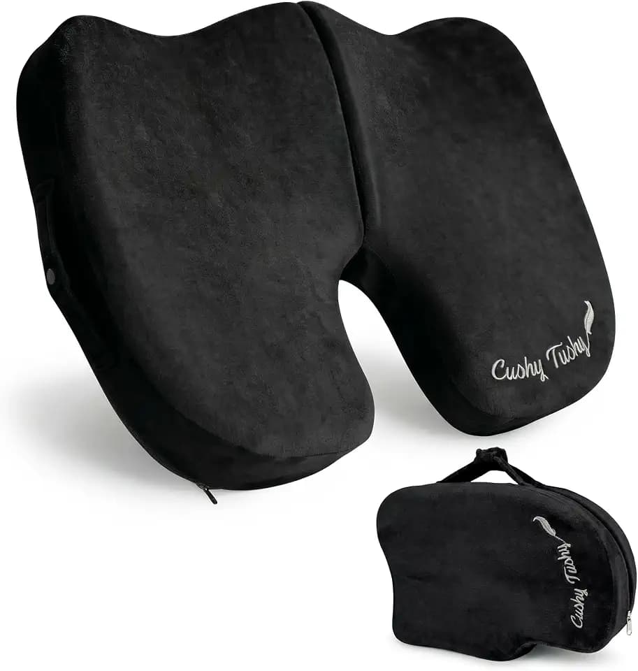 Cushy Tushy Premium Slim Foldable Travel Seat Cushion - for Relief of Lower Back, Sciatic, Butt and Tailbone Pain - for Home & Office Use, Perfect for Travel or Driving - Slim Coccyx Cushion - Black