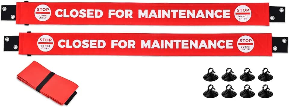 Closed for Maintenance Sign with Magnetic Ends, Additional Suction Cup Ends, Nylon Bathroom & Restroom Closed for Maintenance Door Barricade Sign 2 Pack