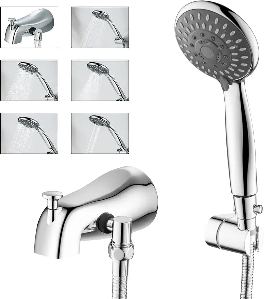 Chrome Tub Spout with Diverter, 5 Settings All Metal Bathtub Faucet with Spraye High Pressure Bath Tub Spout Faucet Set