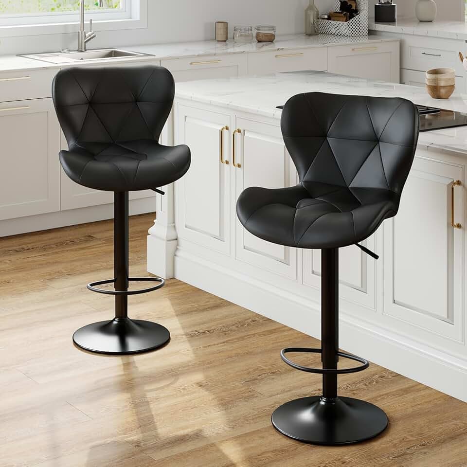 Sweetcrispy Bar Stools Set of 2, Faux Leather Swivel Adjustable Bar Chairs