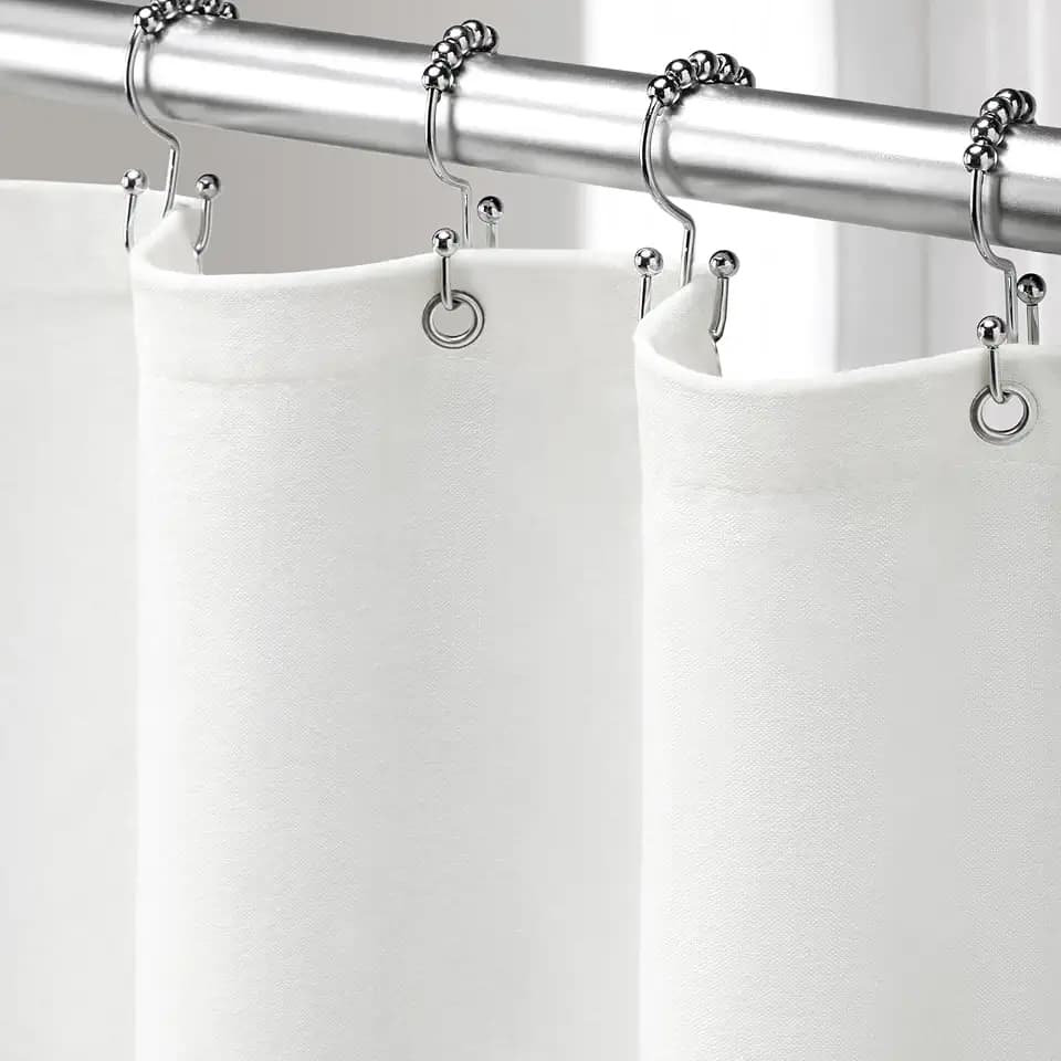 Linen Shower Curtain White Boho Farmhouse 72" W x 84" L
