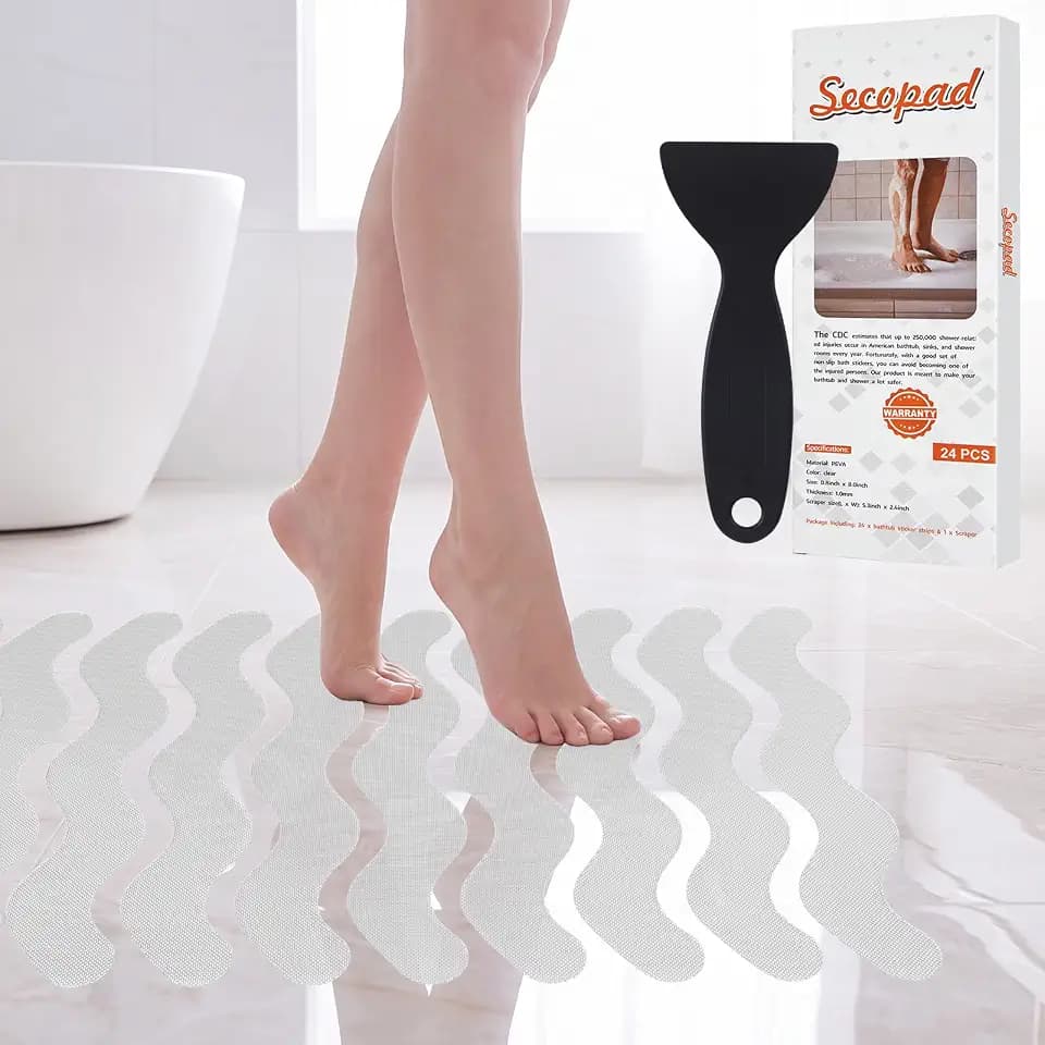 Secopad 24PCS Anti-Slip Shower Stickers with Scraper, 1.6"*14.5", Clear
