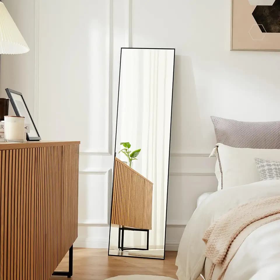 16×59 Floor Mirror Full Length Wall Standing Leaning or Mounted, Black Rectangular Full Body Mirror with Aluminum Alloy Frame Shatterproof Glass for Bedroom Bathroom Hallway