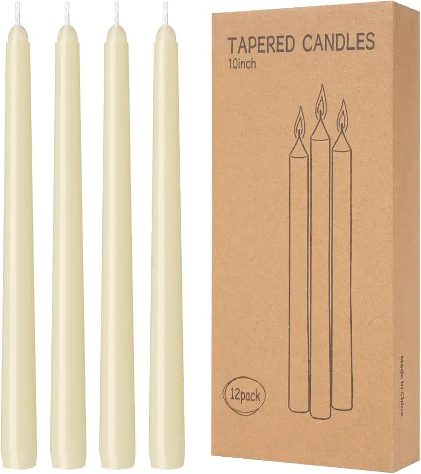 12 Pack Ivory Taper Candles 10 inch - Taper Candles Dripless, Smokeless, Unscented - 8 Hours Long Burning - Hand Poured Tall Candlesticks - Perfect for Home Decor, Weddings, and Special Occasions