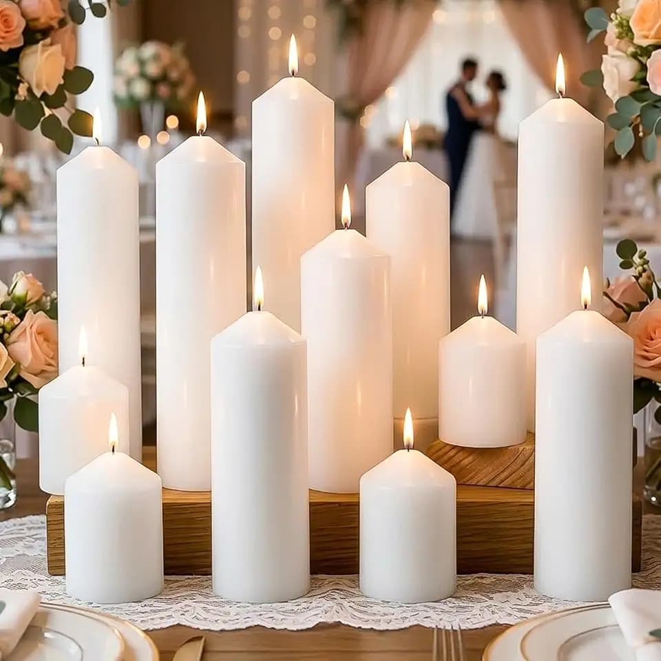 Pillar Candles White Bulk 2x2.9 2x5.9 2x7.9inch, Unscented, 12Set