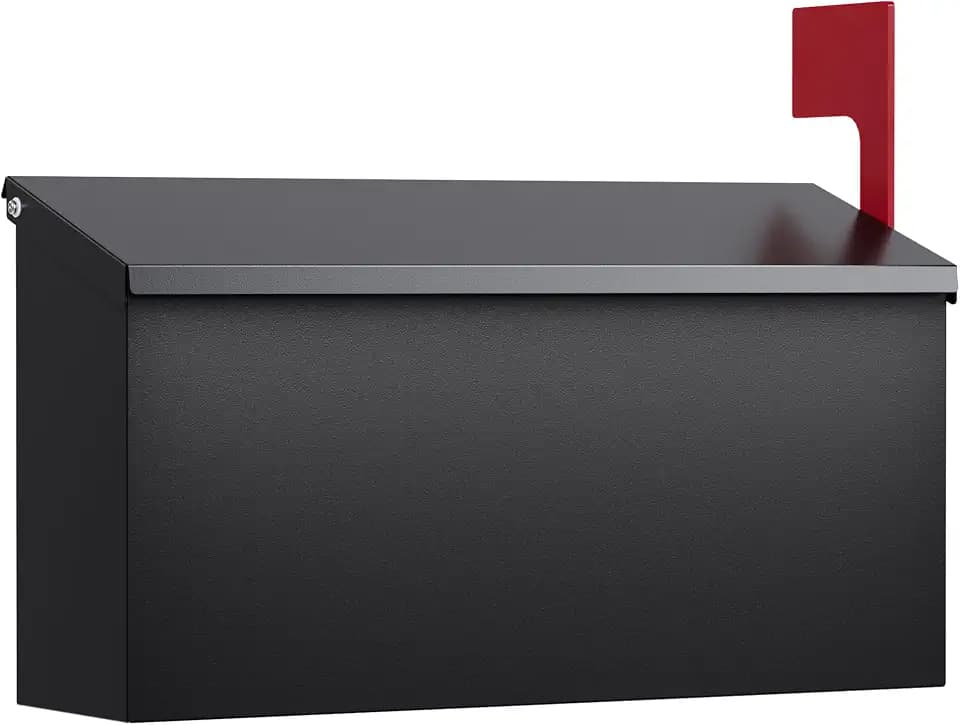 Wall Mount Mailbox for Outside Small Capacity, Black, 13" W