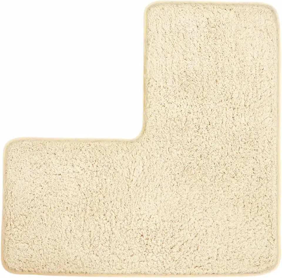 L-Shaped Bath Mat, Bathroom Rug, Corner Bath Mat, Washable Carpet,Water Absorbent Soft Bath Rug, Non-Slip Floor Mats for Bathroom Bedroom Kitchen Living Room(Beige)