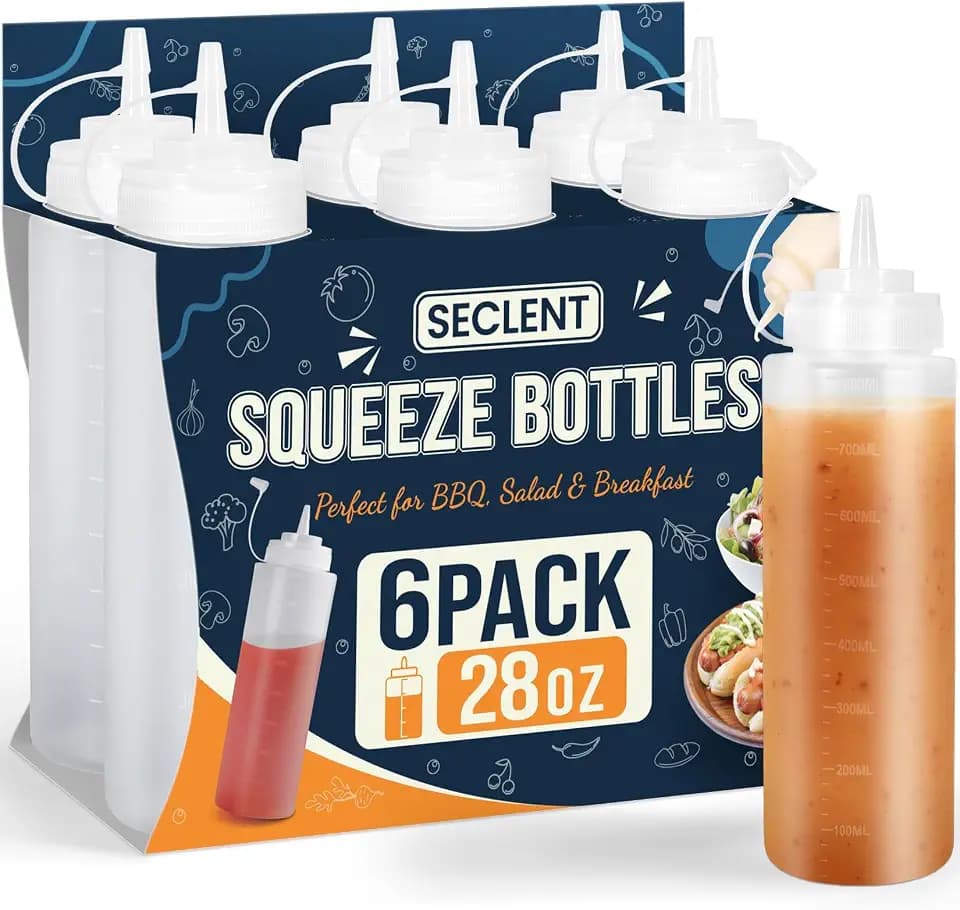 28 oz Squeeze Bottles for Sauces, Squirt Bottle, Salad Dressing Bottle