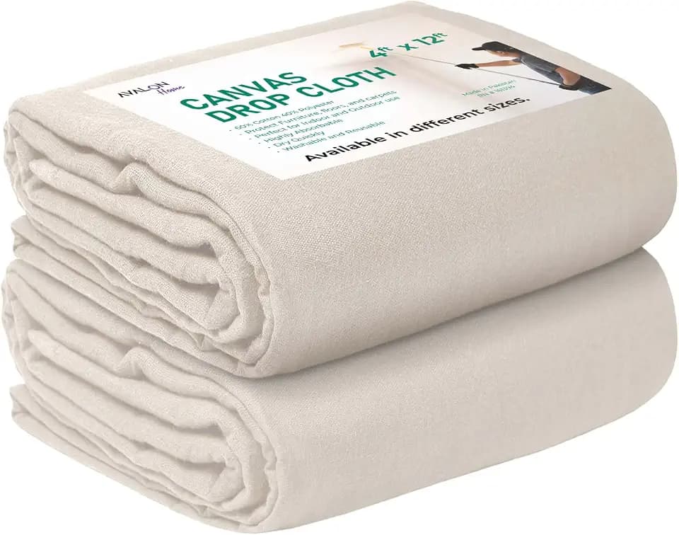 Canvas Drop Cloth for Painting 4x12 feet Pack of 2-8oz Painters Drop Cloths for Painting - All Purpose Canvas Tarps for Floor & Furniture Protection - Recycled Cotton Fabric
