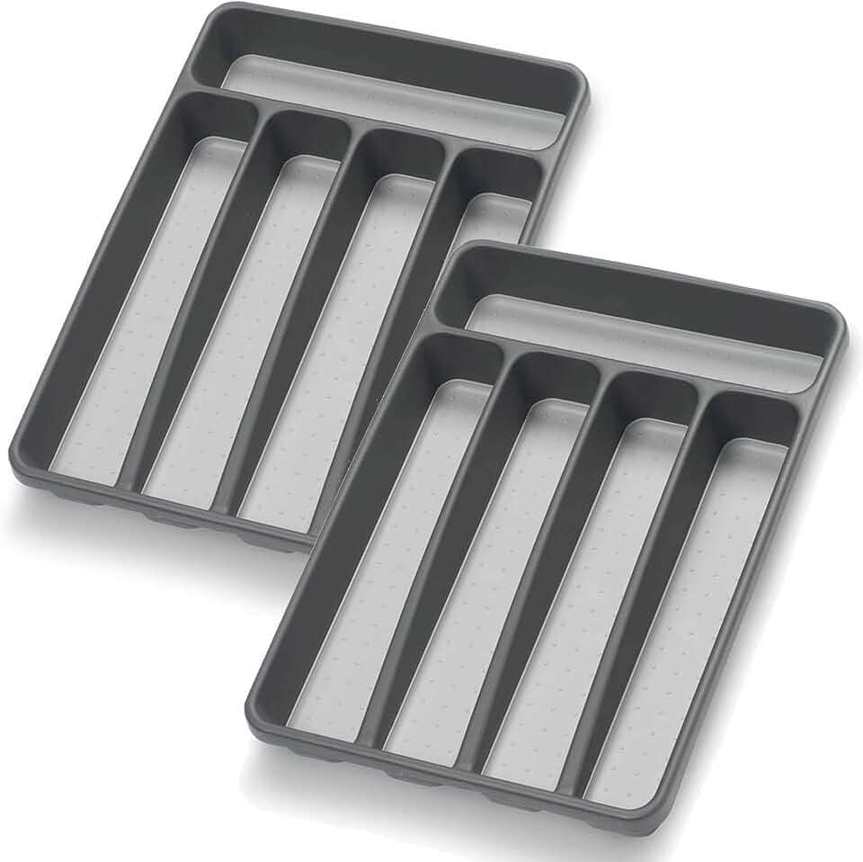 Loyareal Silverware Organizer 2 Pieces Utenisl Organizer Holder Kitchen Drawer Organizer Plastic Silverware Tray for Drawer Flatware Organizer 5 Compartment Black