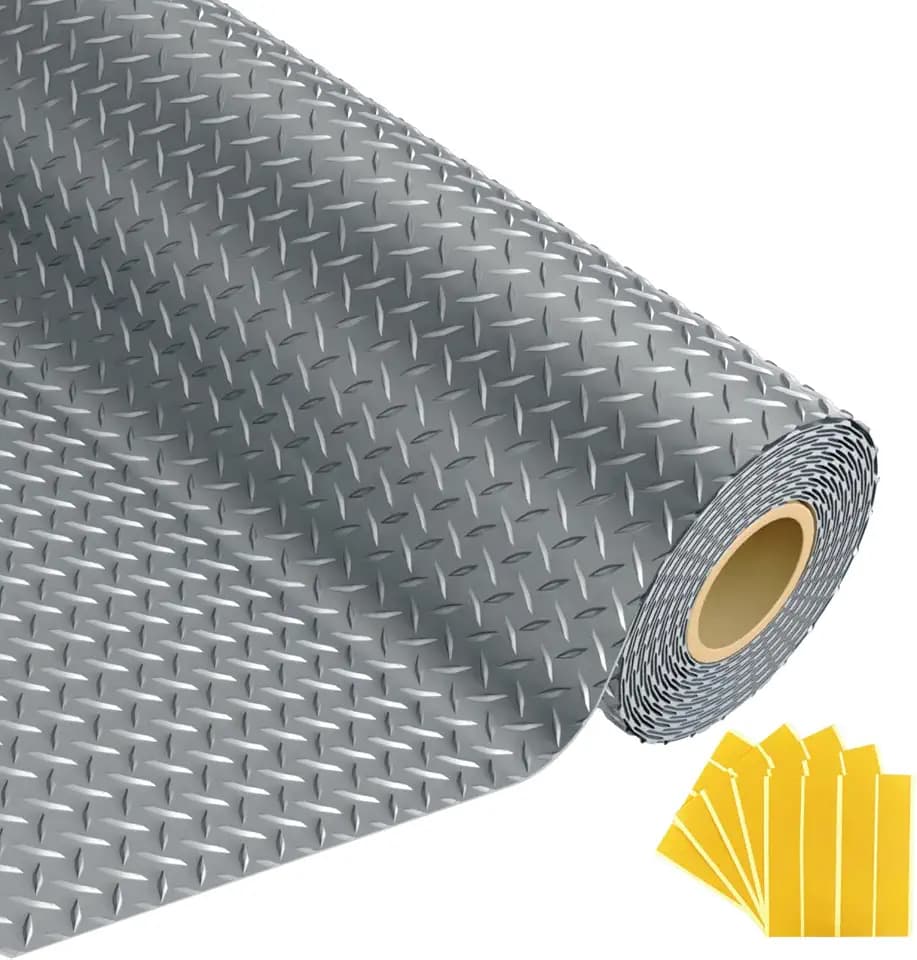 Grandroad auto 10x25 FT Garage Floor Mat, 2.8mm Thickened Flooring Roll for Under Car Diamond Plate PVC Rubber Mat with 20 Pcs Tapes, Non-Slip Floor Mat for Garage, Warehouse, Trailer, Gyms, Gray