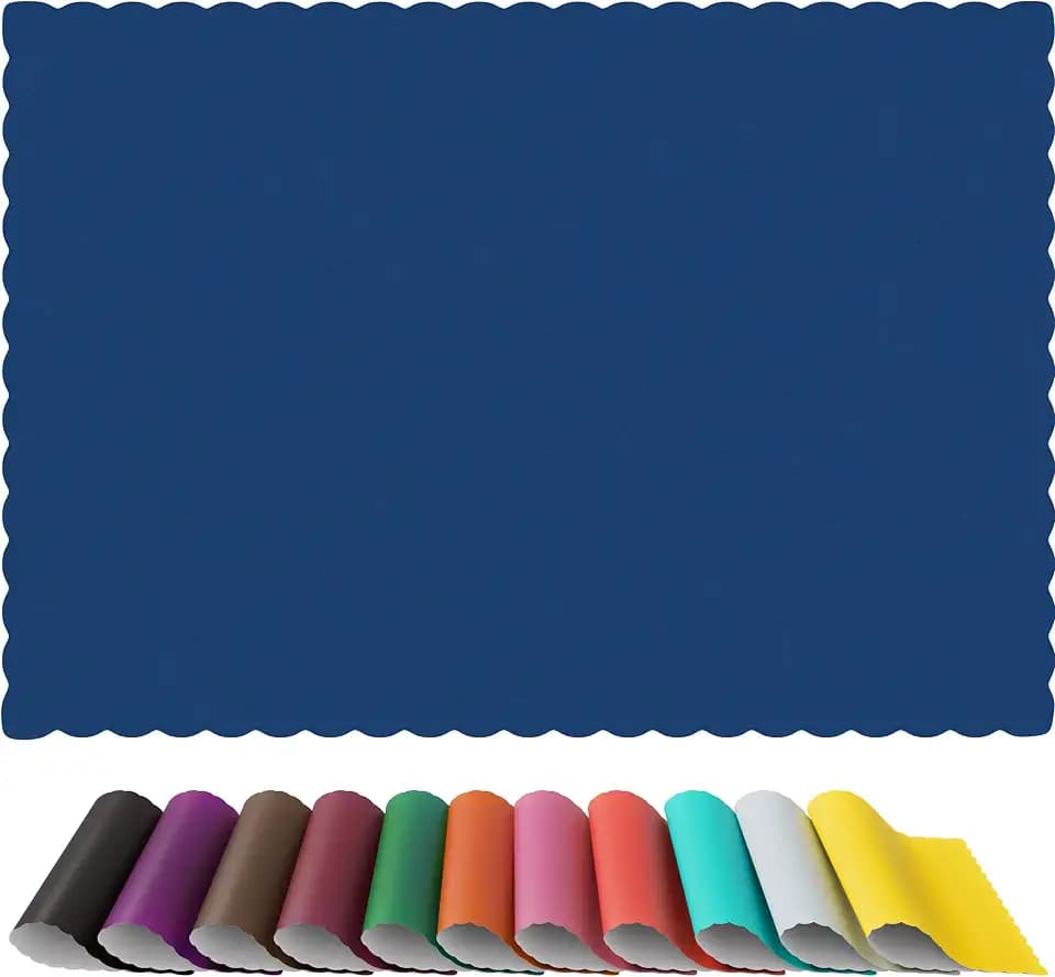 Disposable Paper Placemats, Scalloped Edge Table Mats, Blue, Pack of 100