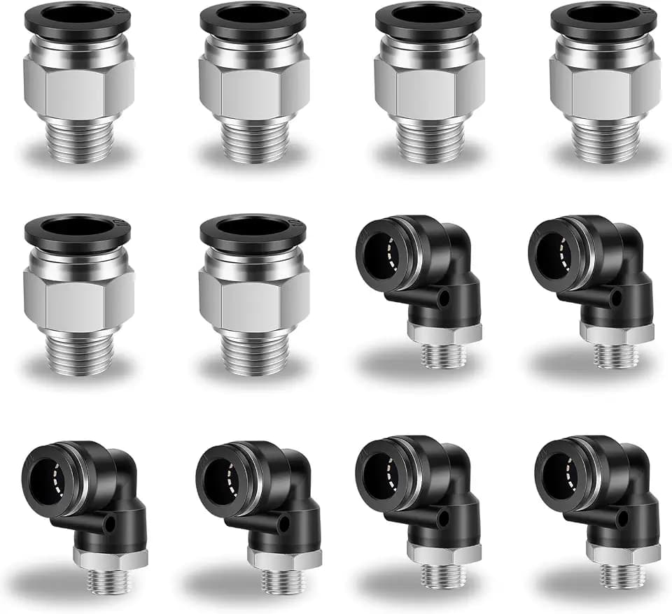 CNAODUN 12 Pcs Push to Connect Fittings 1/2 Inch Tube OD x 1/4 Inch NPT Thread Pneumatic Male Straight and Elbow Quick Connect Air line fittings