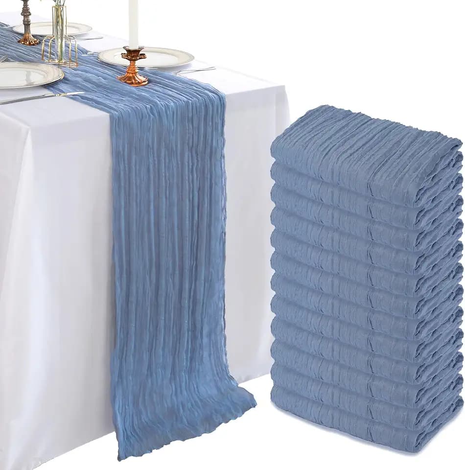12 Pack 10Ft Dusty Blue Cheesecloth Table Runner 23 x 120 Inch