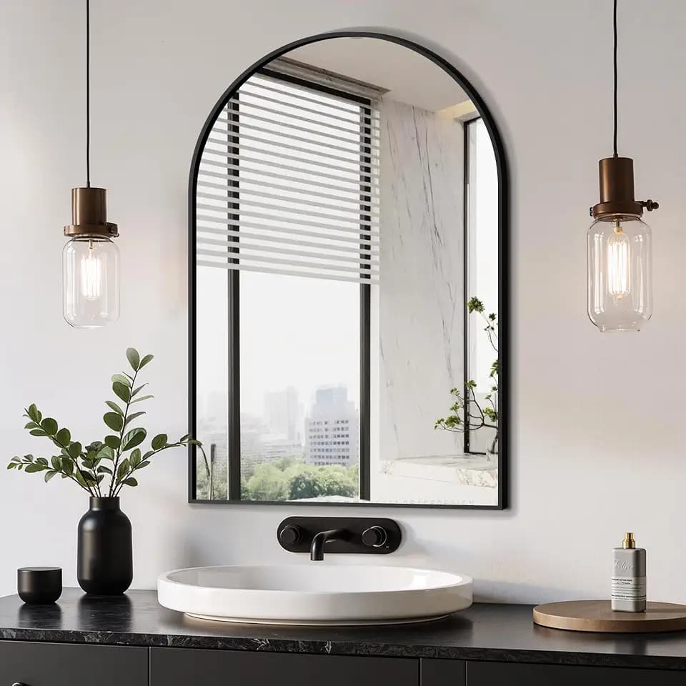 Delma Arched Bathroom Mirror, Black, 20"x30"