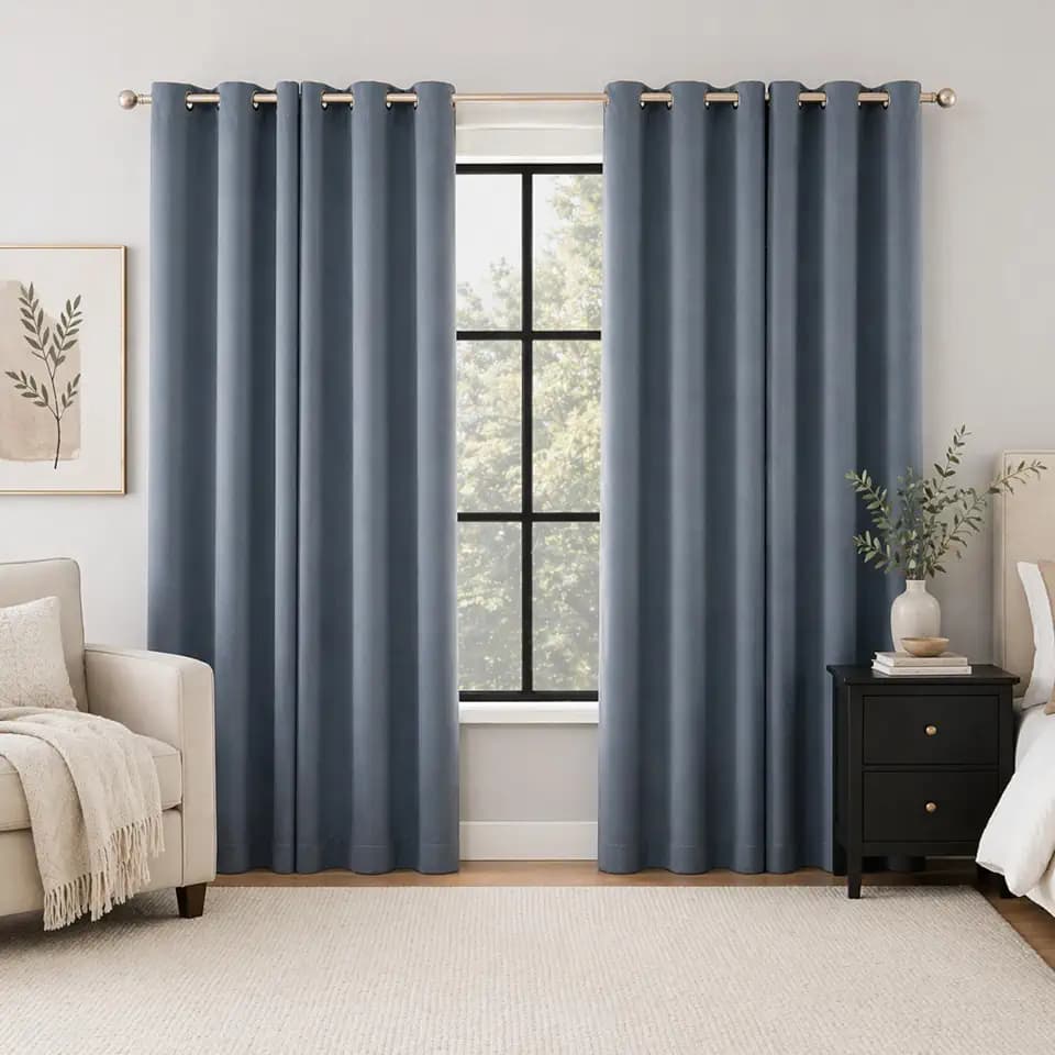 Sun Zero Sheridan 2-Pack Dual-Sided Magnetic Closure 100% Total Blackout Grommet Living Room Bedroom Curtains for Wide Windows, Denim Blue, 40" W x 95" L (2 Panels)