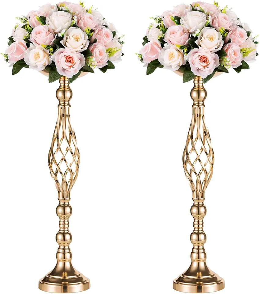 NUPTIO Gold Centerpiece Stand for Table, Twist Style, 22.8" Tall, 2 Pcs