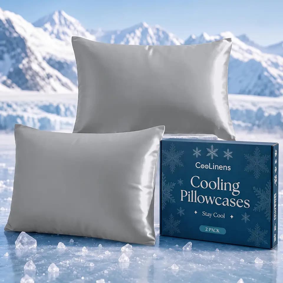 Cooling Pillow Cases - BreezeWeave Queen Size Set of 2 Pillowcases for Hot Sleepers & Cool, Deep Rest - Cloud Soft, Silky Smooth, Ultra Durable, Easy Care, Hidden Zipper (Dark Grey)