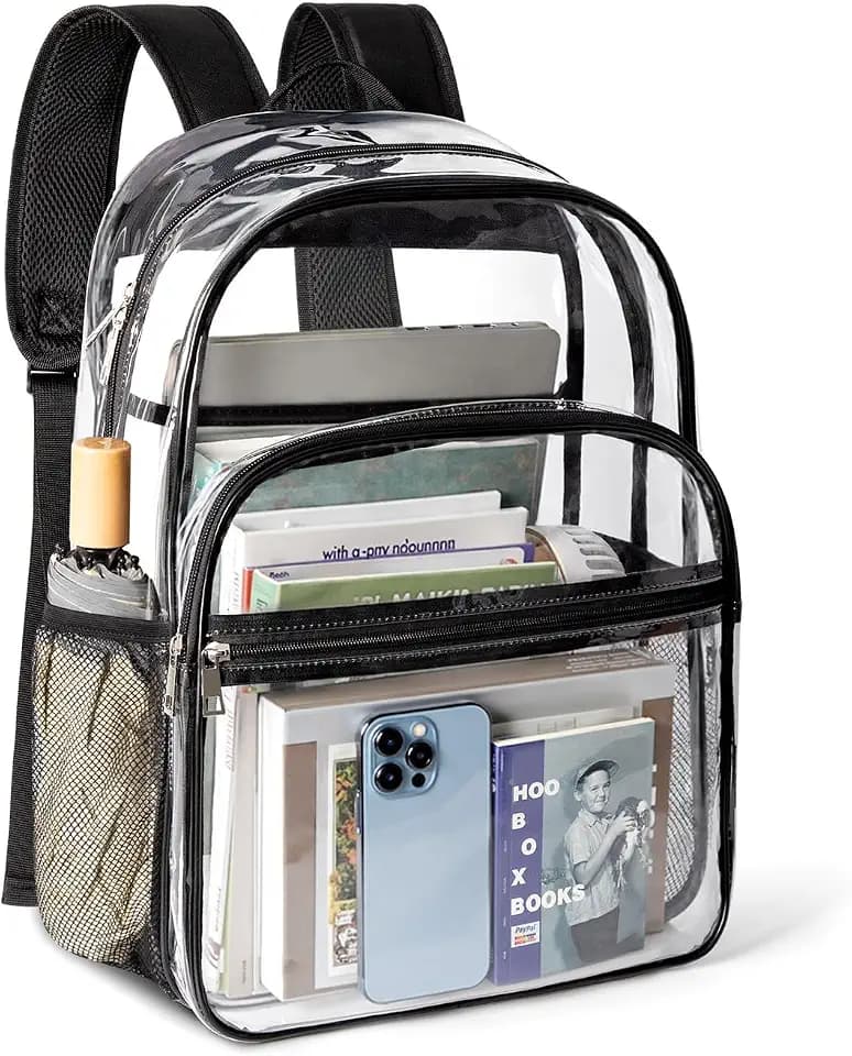 KIMNERPU Clear Backpack, Heavy Duty Transparent Bookbag for School with Reinforced Strap for Women, Men, Capacity Bag for College Clear