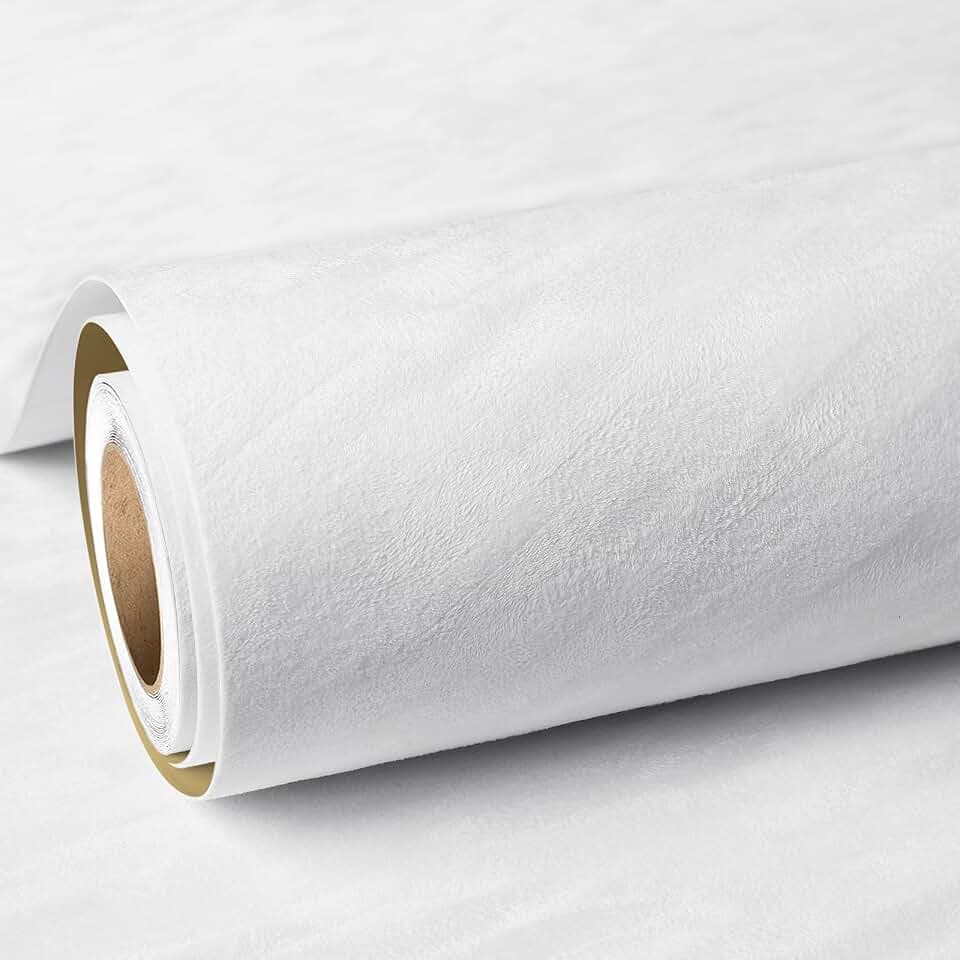 ReWallpaper White Wallpaper Peel and Stick Textured Velvet Contact Paper Self Adhesive Luxury Soft Flocked Sound Absorbing Removable Wall Covering for Classroom Bedroom Nursery Headboard 17.5in x 23ft