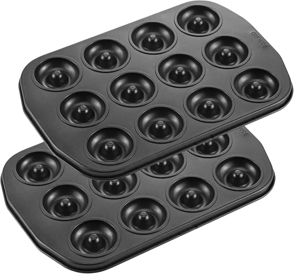 CHEFMADE Donut Pan, Nonstick Mini 12 Cavity Ring Doughnut Pan for Baking Donuts Bagels, Set of 2 (Black)