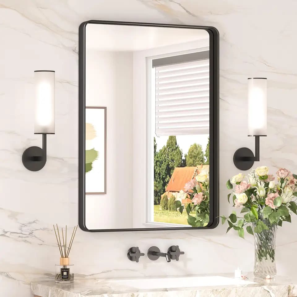 Keonjinn 20 x 30 Inch Black Bathroom Mirror, Tempered Glass Vanity Mirror
