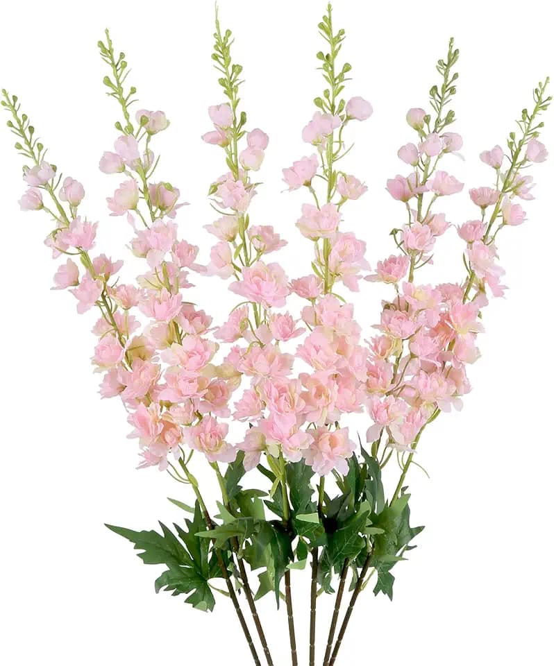 Pink Delphinium Artificial Flowers 6PCS 40.55" Long Stem Silk Larkspur Realistic Snapdragon Flowers for Tall Vase for Home Centerpiece Table Wedding Decor(Pink)